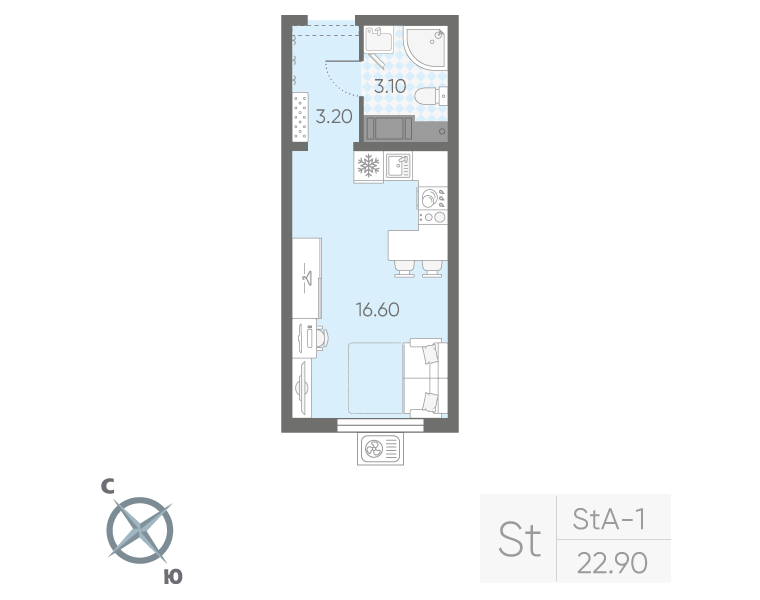 Студия 22,9 м²