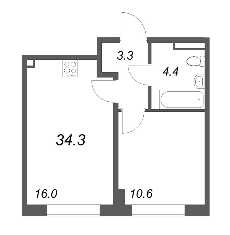 2 ккв (Евро) 34,3 м²