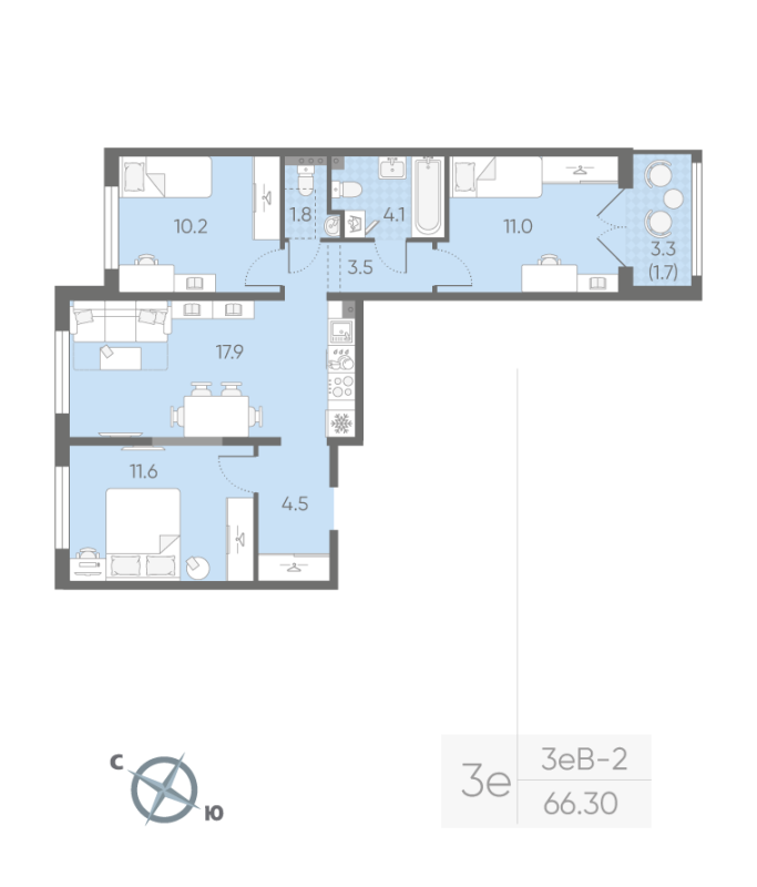4 ккв (Евро) 66,3 м²