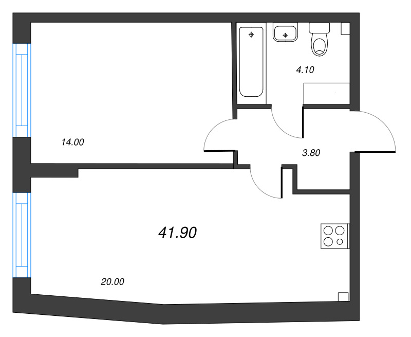 2 ккв (Евро) 41,9 м²