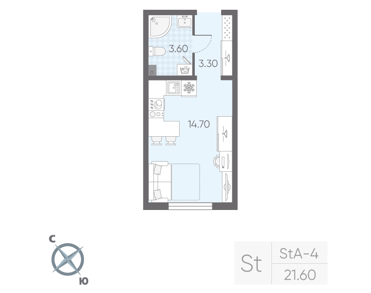 Студия 21,6 м²