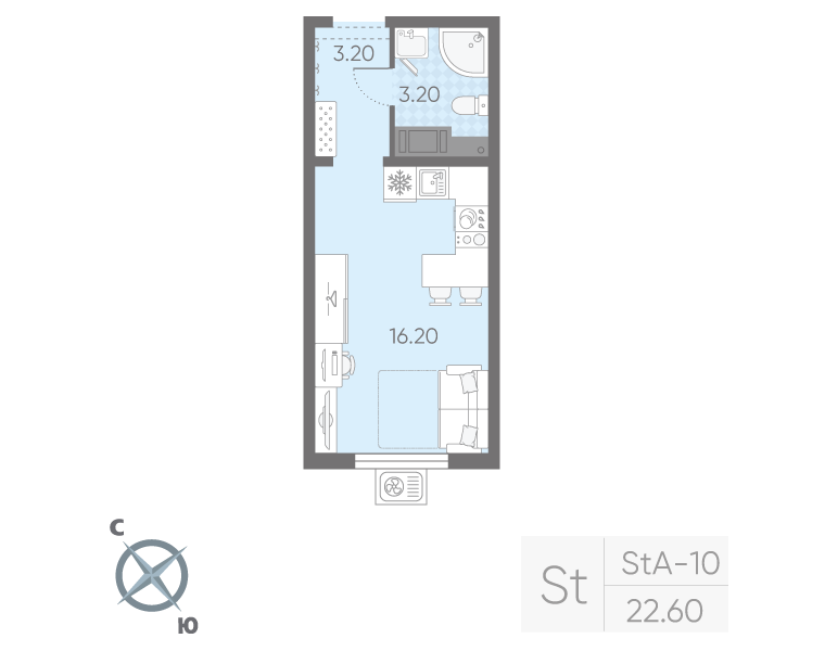Студия 22,6 м²