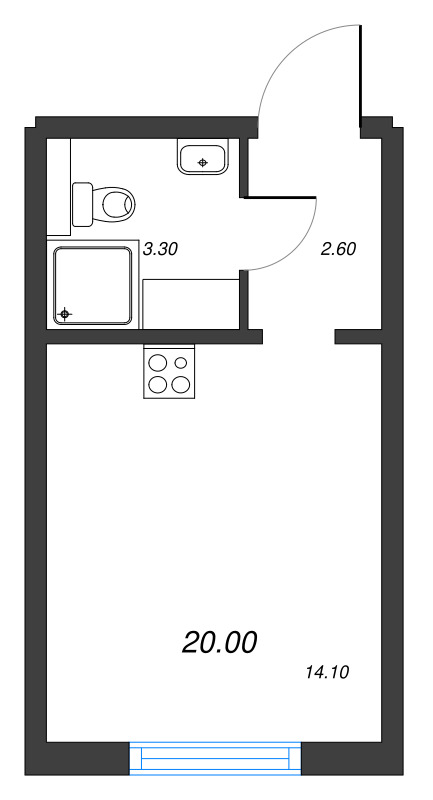 Студия 20 м²
