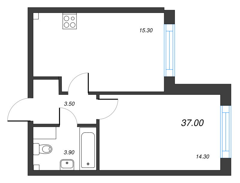 2 ккв (Евро) 37 м²