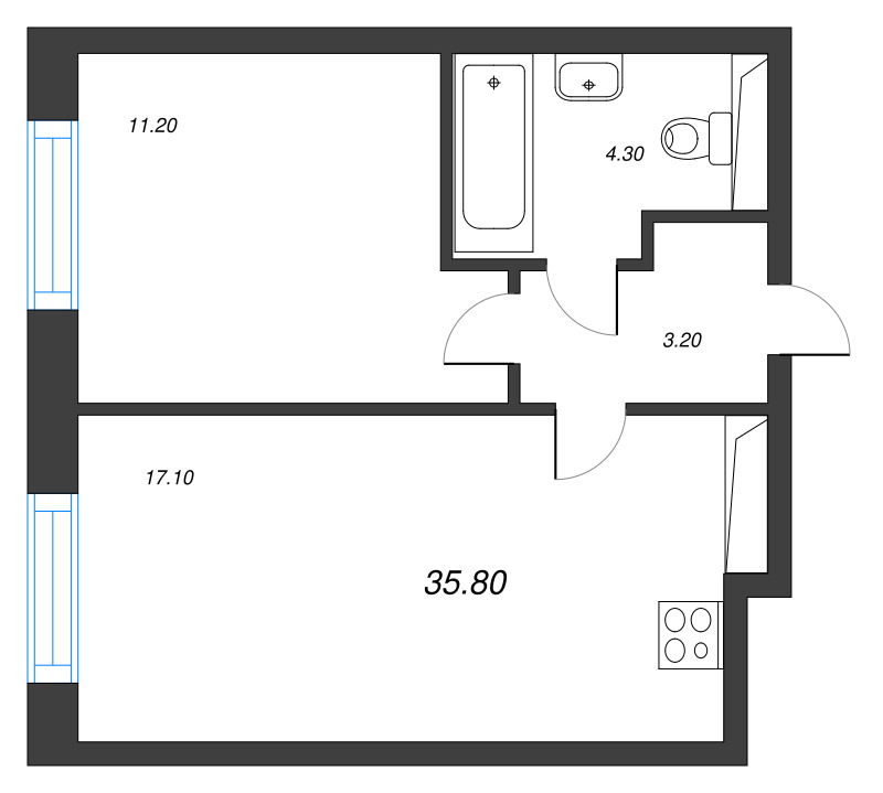 2 ккв (Евро) 35,8 м²