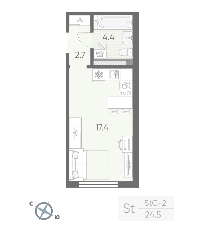 Студия 24,5 м²