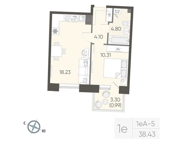2 ккв (Евро) 38,4 м²