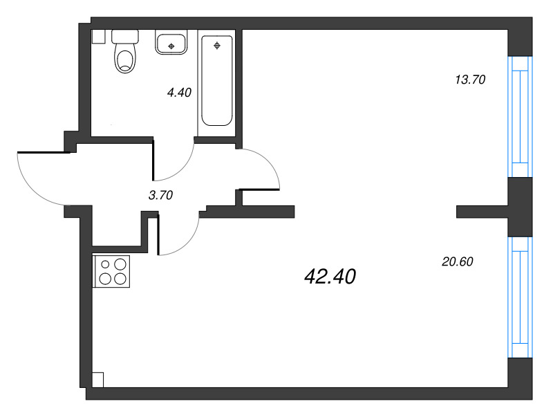 2 ккв (Евро) 42,4 м²
