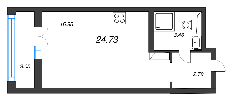 Студия 24,7 м²