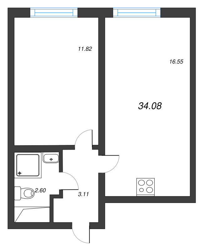 2 ккв (Евро) 34,1 м²