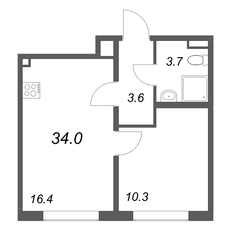 2 ккв (Евро) 34 м²