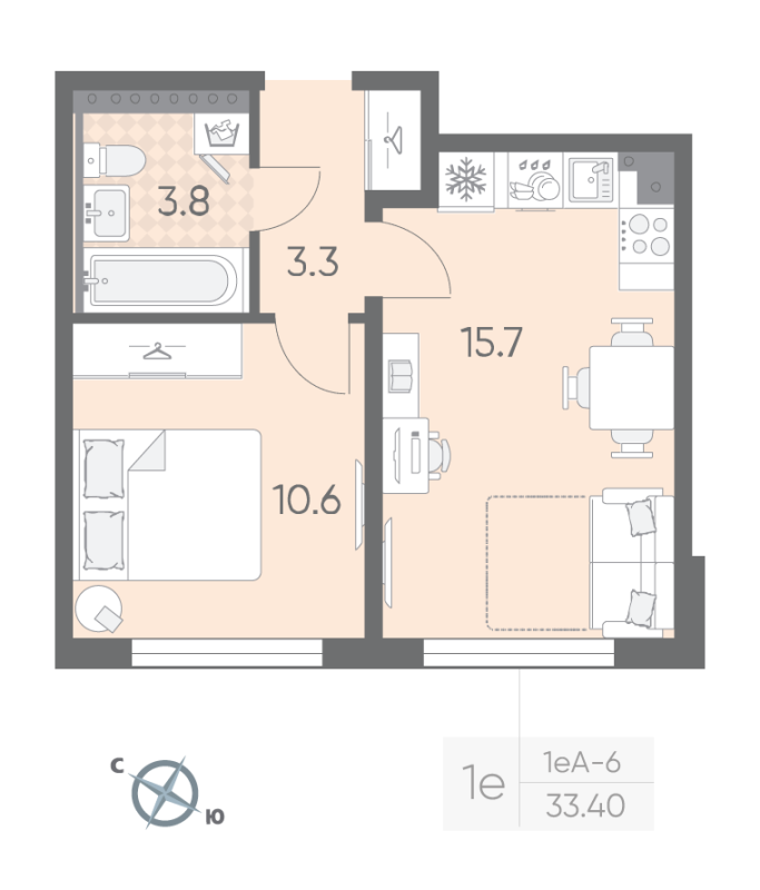 2 ккв (Евро) 33,4 м²