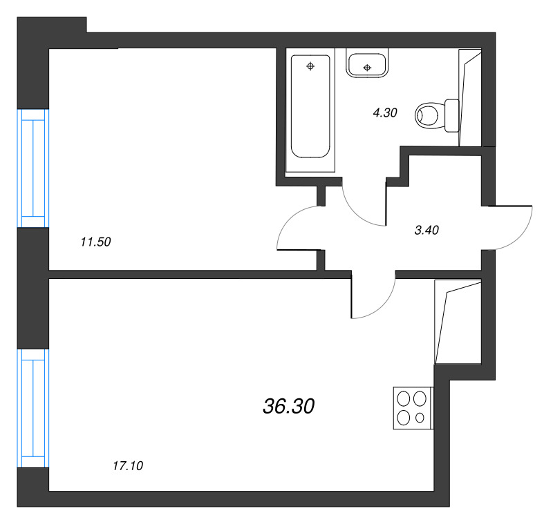 2 ккв (Евро) 36,3 м²