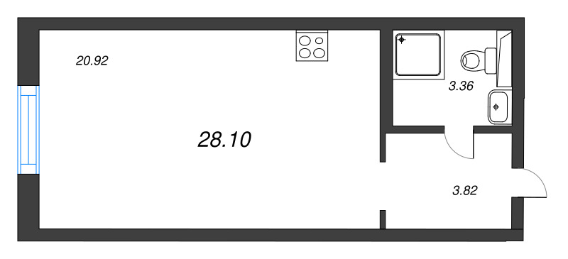 Студия 28,1 м²