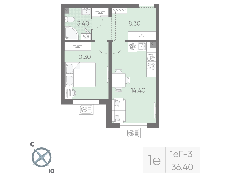 1 ккв 36,4 м²