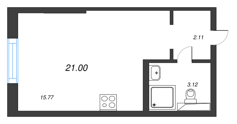 Студия 21 м²