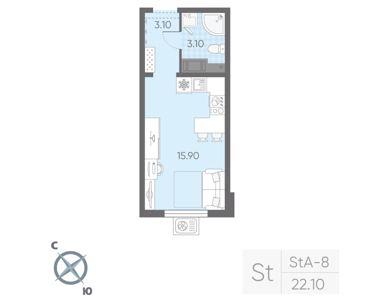 Студия 22,1 м²