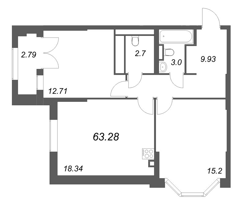 3 ккв (Евро) 63,3 м²