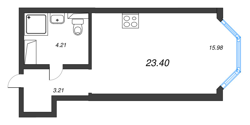 Студия 23,4 м²