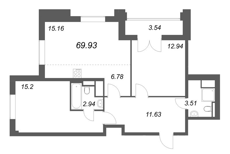 3 ккв (Евро) 69,9 м²