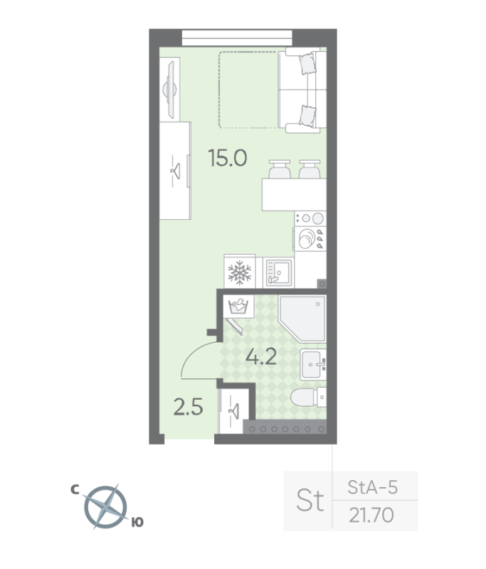 Студия 21,7 м²