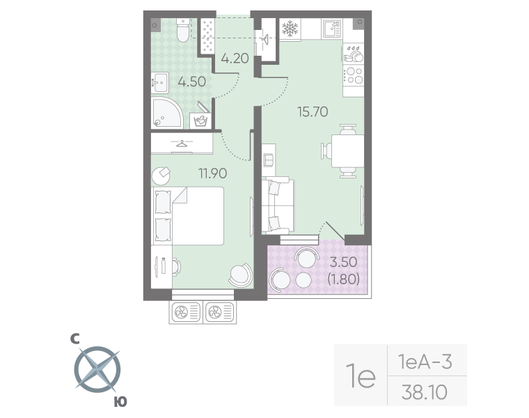 2 ккв (Евро) 38,1 м²