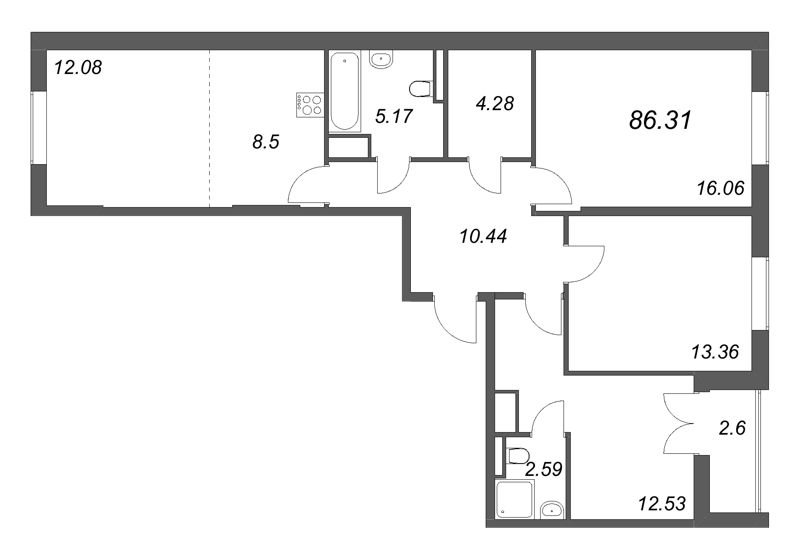 4 ккв (Евро) 86,3 м²
