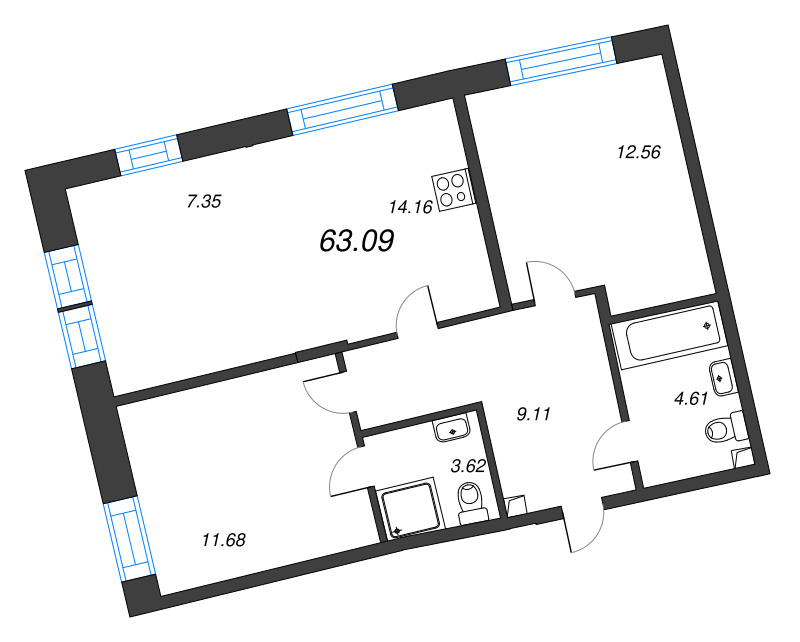 3 ккв (Евро) 63,1 м²