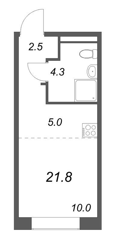 Студия 21,8 м²