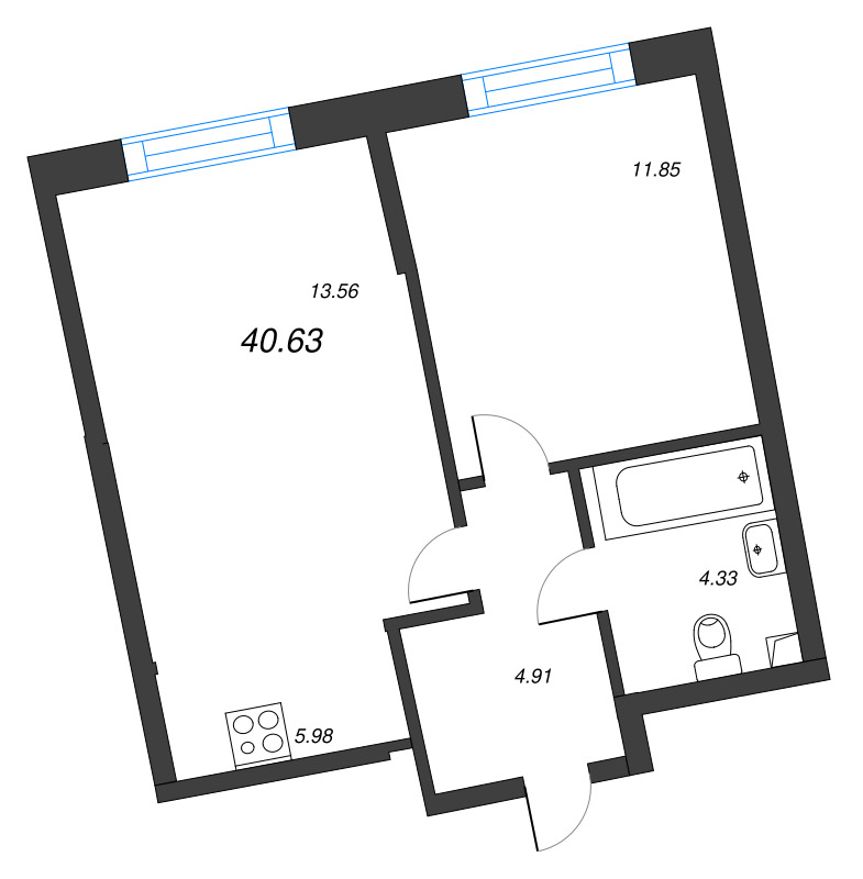 2 ккв (Евро) 40,6 м²