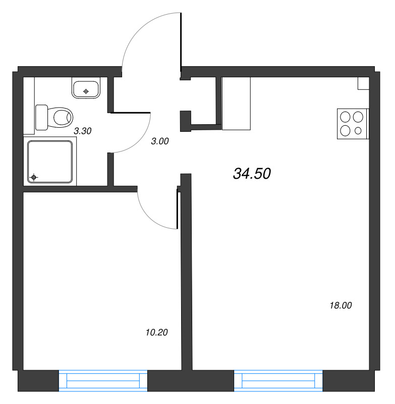 2 ккв (Евро) 34,5 м²