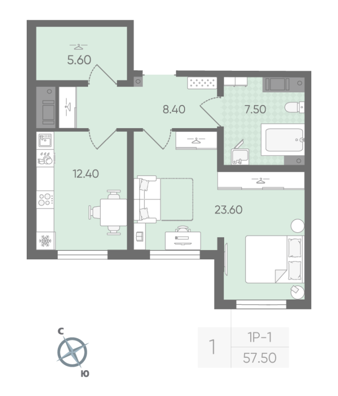 1 ккв 56,6 м²