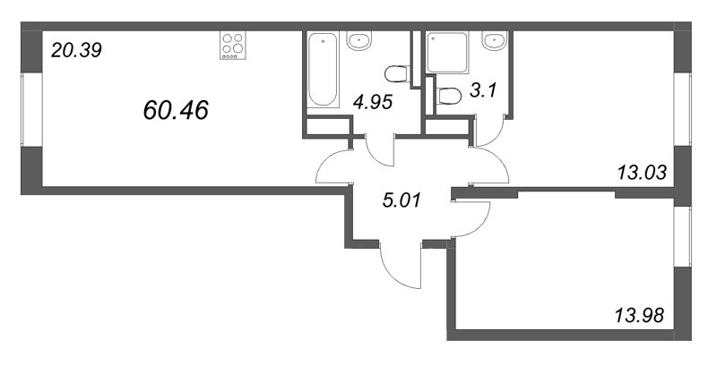 3 ккв (Евро) 60,5 м²