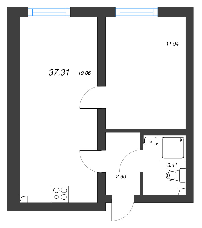 2 ккв (Евро) 37,3 м²