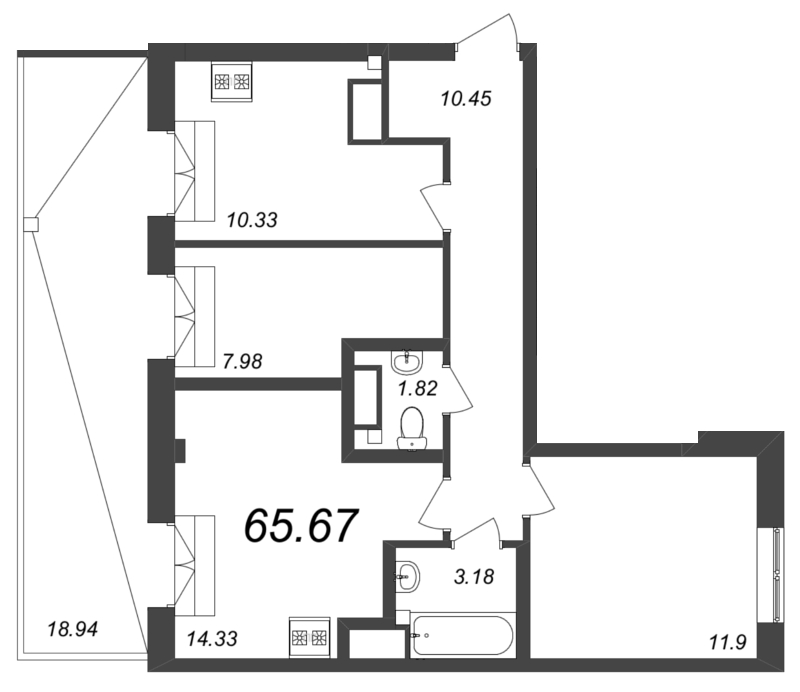 3 ккв 65,9 м²