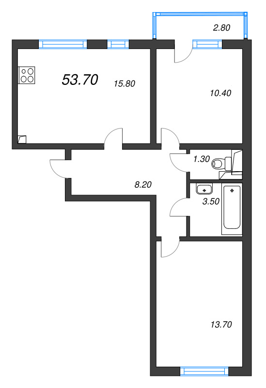 3 ккв (Евро) 53,4 м²