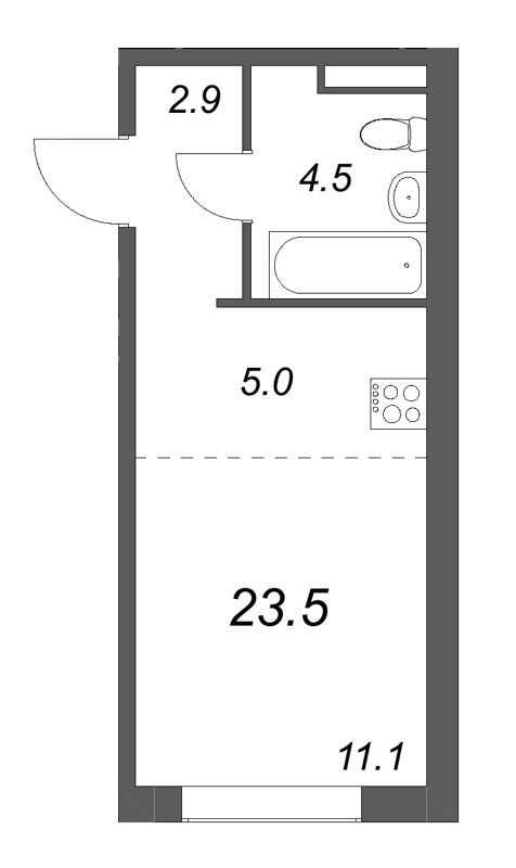Студия 23,5 м²