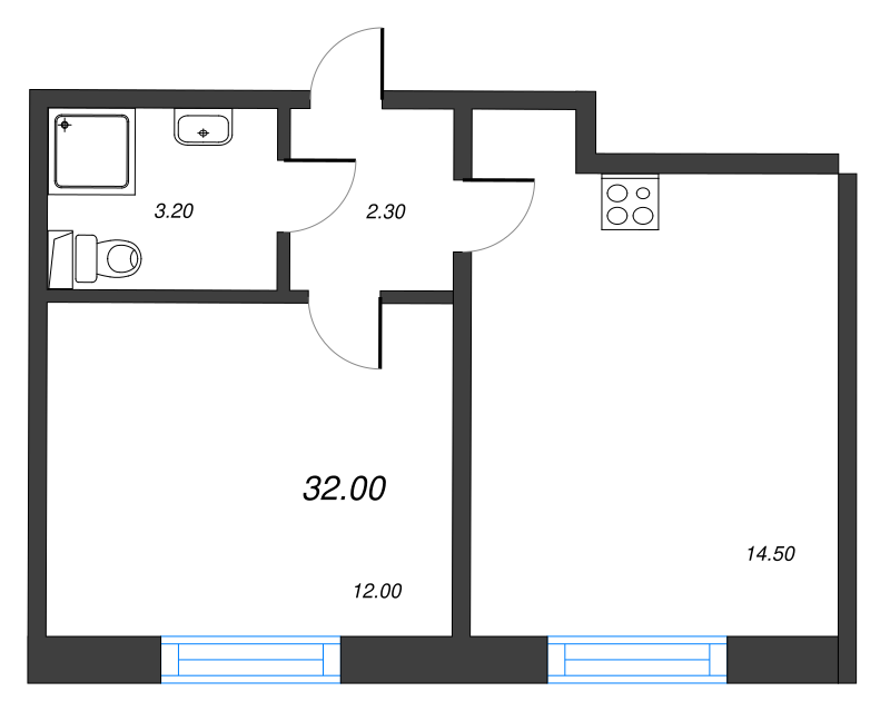 1 ккв 32,9 м²