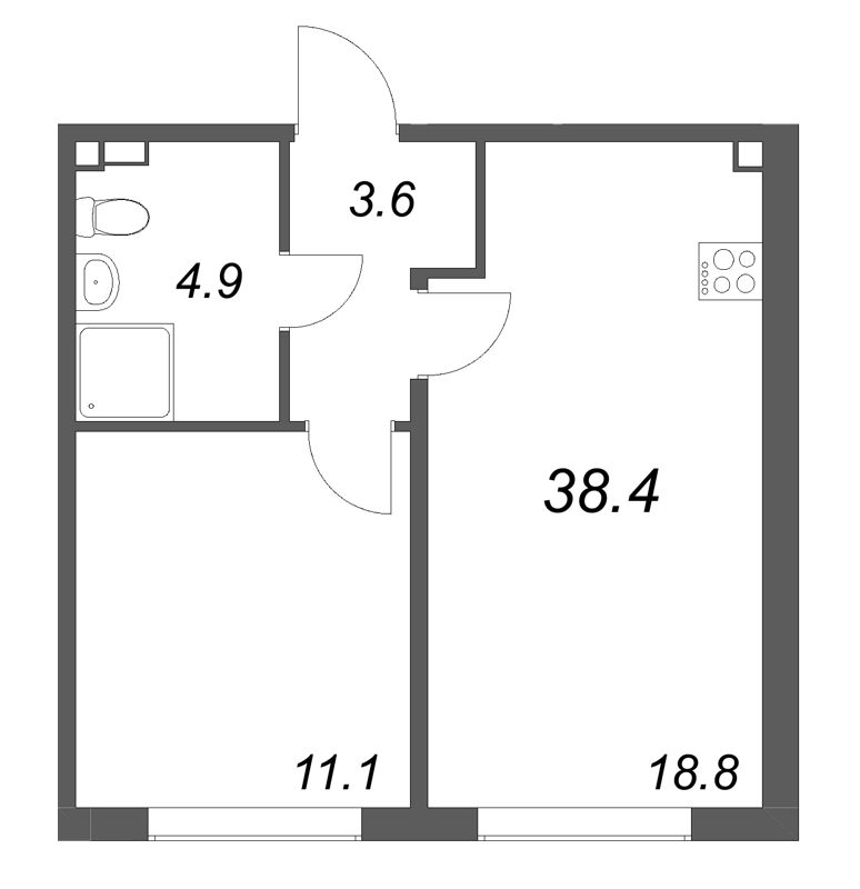2 ккв (Евро) 38,4 м²
