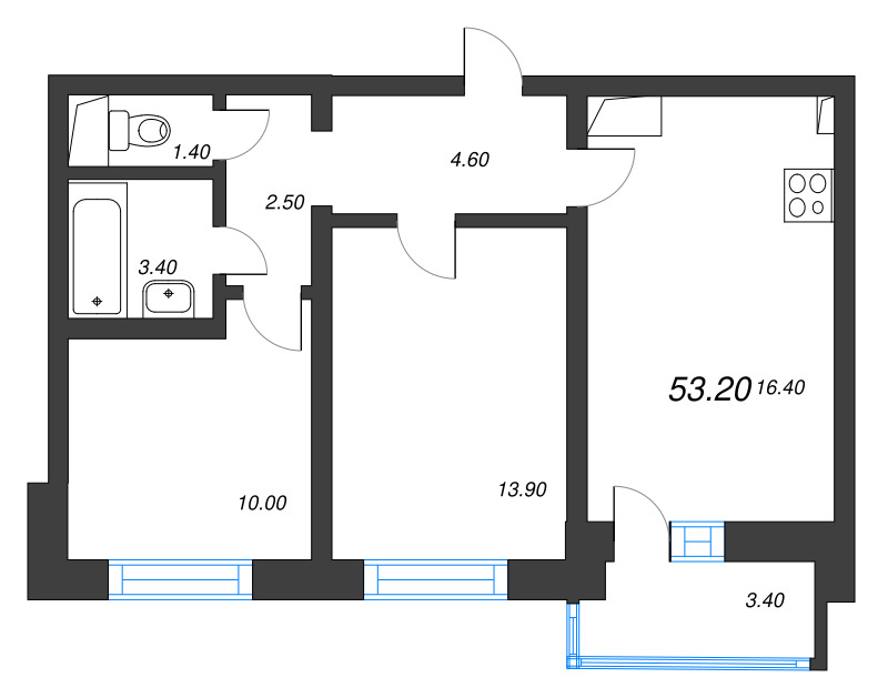 3 ккв (Евро) 53,2 м²