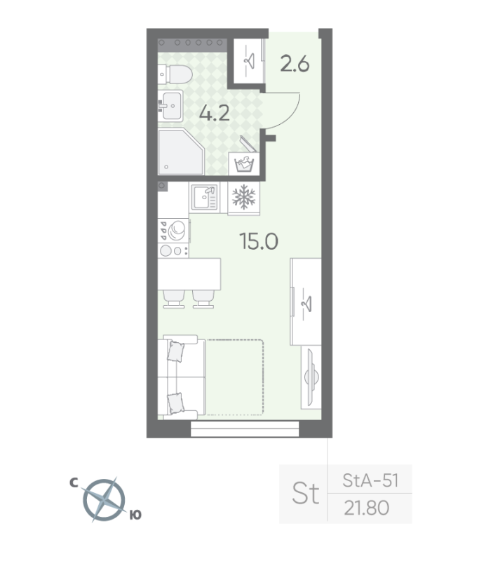 Студия 21,8 м²