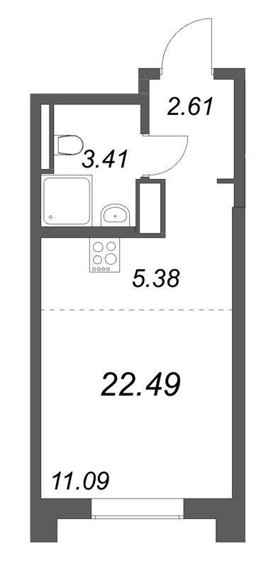 Студия 22,5 м²