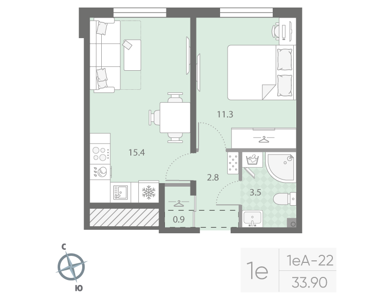 2 ккв (Евро) 33,9 м²