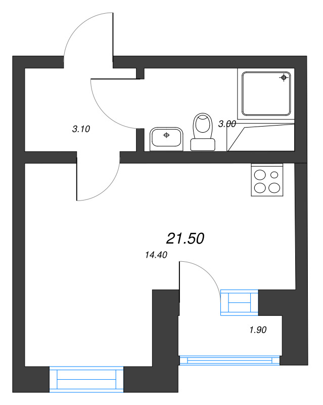 Студия 22,1 м²