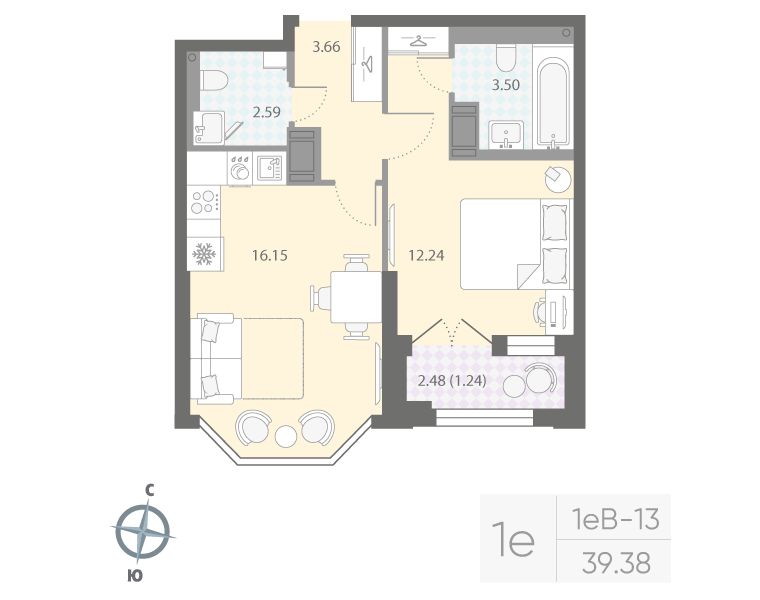 2 ккв (Евро) 39,4 м²