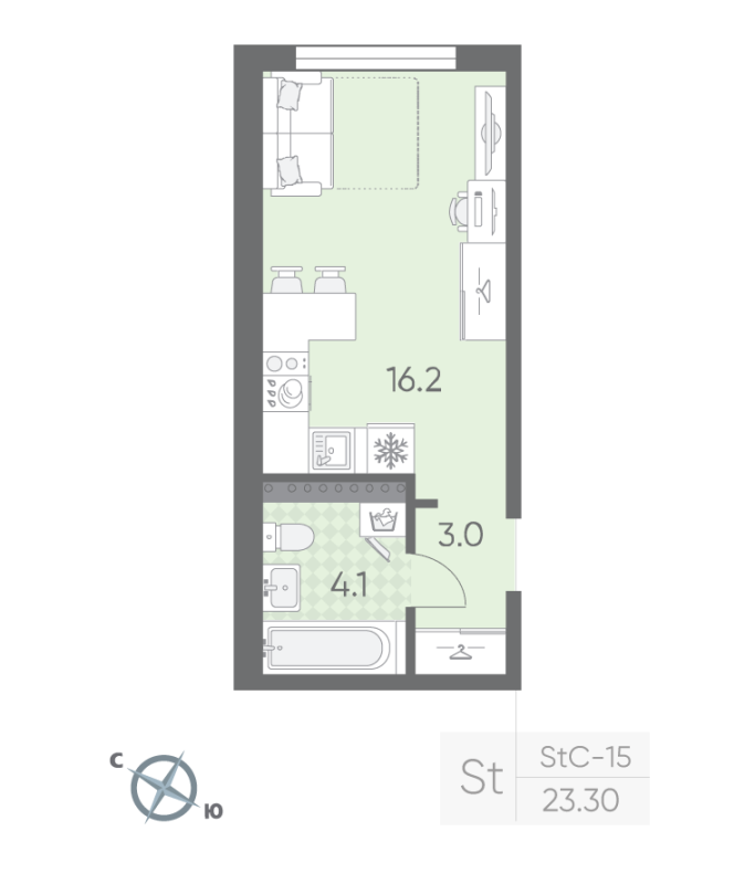 Студия 23,3 м²
