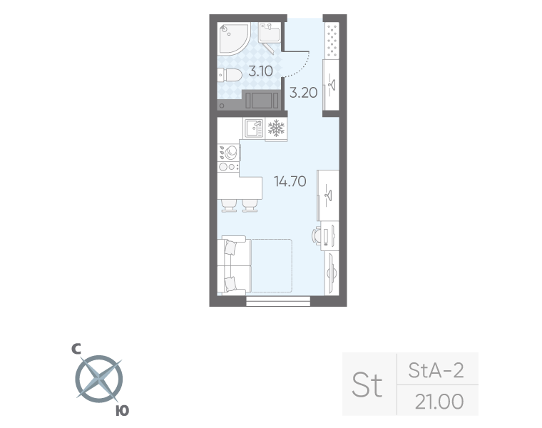 Студия 21 м²