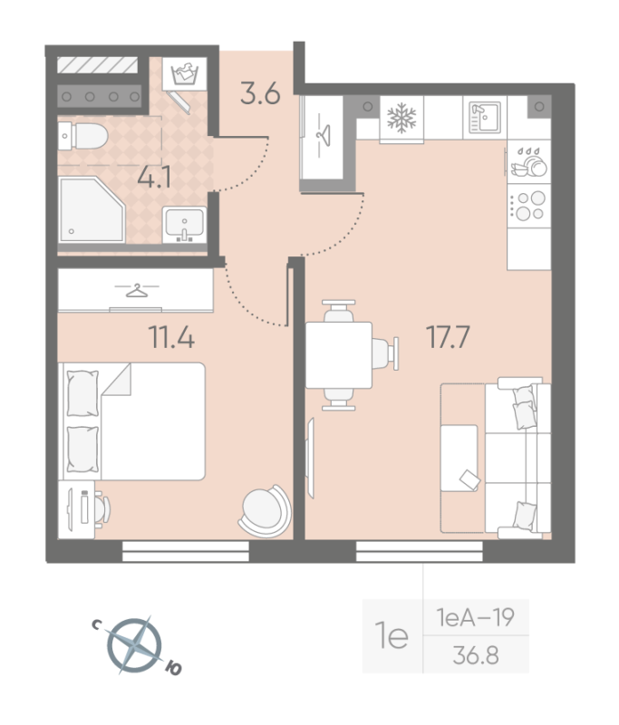 2 ккв (Евро) 36,8 м²