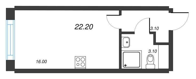 Студия 22,2 м²
