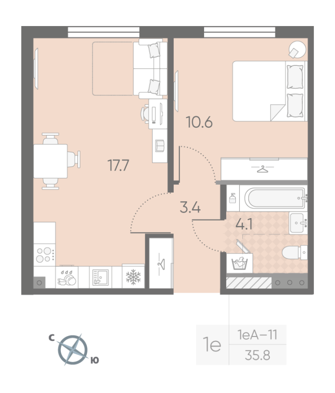 2 ккв (Евро) 35,8 м²
